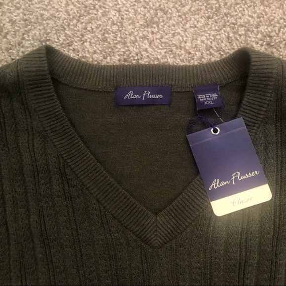 🇺🇸 Alan Flusser Olive V-Neck Long Sleeve Sweater, Size XXL - Picture 2 of 6
